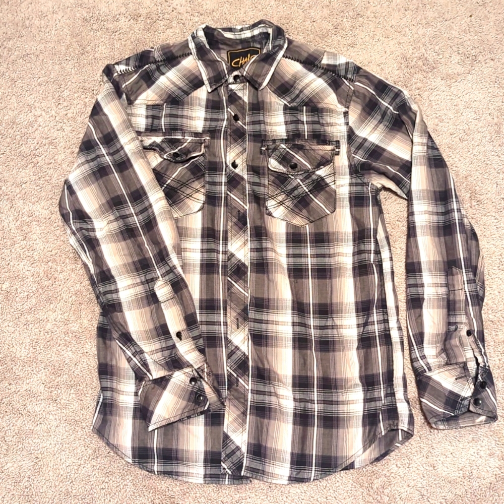 Men's Small Button Down Chalc Brown Grey